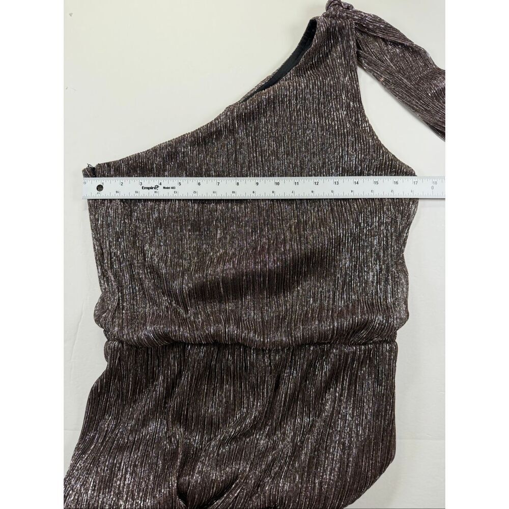 1.STATE Womens Metallic One Shoulder Jumpsuit Wide Leg Bronze Evening Size Large - Picture 6 of 13
